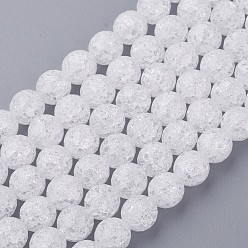 White Synthetic Crackle Quartz Beads Strands, 128 Facets, Round, White, 8mm, Hole: 1mm, about 50pcs/strand, 16 inch