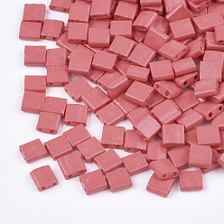 Light Coral 2-Hole Baking Paint Glass Seed Beads, Rectangle, Light Coral, 5x4.5~5.5x2~2.5mm, Hole: 0.5~0.8mm