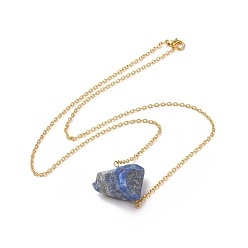 Lapis Lazuli Natural Lapis Lazuli Irregular Nugget Pendant Necklace, Alloy Jewelry for Women, Golden, 20.47 inch(52cm)