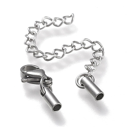 Stainless Steel Color 304 Stainless Steel Curb Chain Extender, with Cord Ends and Lobster Claw Clasps, Stainless Steel Color, Chain Extender: 52mm, Clasps: 10.5x6.5x3.5mm, Cord Ends: 7.5x2.5mm, 2mm inner diameter