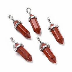 Red Jasper Natural Red Jasper Pendants, Faceted, with Platinum Tone Brass Findings, Lead free & Cadmium Free, Bullet, 27~30x9~10x7~8mm, Hole: 4x3mm