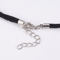 Platinum Nylon Cord Bracelet Making, with Brass End Chains and Findings, Black, Platinum, 8-1/8 inch(205mm)x3mm, Hole: 3mm