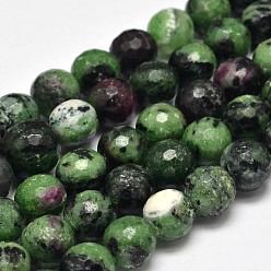 Ruby in Zoisite Faceted Round Natural Ruby in Zoisite Bead Strands, 10mm, Hole: 1mm, about 38pcs/strand, 15.5 inch