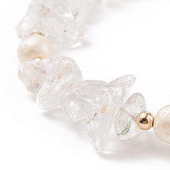 Mixed Stone Natural Gemstone Chips & Pearl Beaded Slider Bracelet for Women, Golden, Inner Diameter: 2-1/8~3-1/4 inch(5.4~8.4cm)