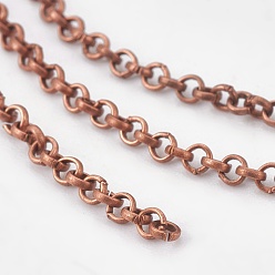 Red Copper Iron Rolo Chains, Belcher Chain, with Spool, Unwelded, Lead Free & Nickel Free, Red Copper, 2x1mm, about 328.08 Feet(100m)/roll