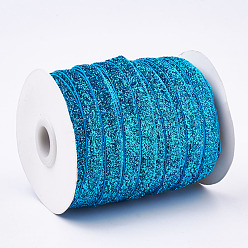 Bleu Ciel Foncé Ruban scintillant scintillant, ruban de polyester et nylon, bleu profond du ciel, 3/8 pouce (9.5~10 mm), environ 50 yards / rouleau (45.72 m / rouleau)