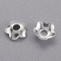 Silver Brass Bead Caps, Flower, Nickel Free, Silver Color Plated, 4mm