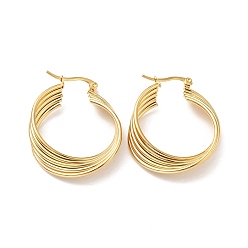 Golden Vacuum Plating 201 Stainless Steel Interlocking Multi Layered Hoop Earrings with 304 Stainless Steel Pins, Intertwined Jewelry for Women, Golden, 38x30x7mm, Pin: 0.6mm