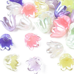 Mixed Color Spray Paint ABS Plastic Imitation Pearl Beads, Flower, Mixed Color, 10x11x8.5mm, Hole: 1.4mm