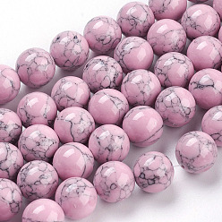 Pink Synthetic Turquoise Beads Strands, Dyed, Round, Pink, 10mm, Hole: 1mm, about 40pcs/strand, 15.7
