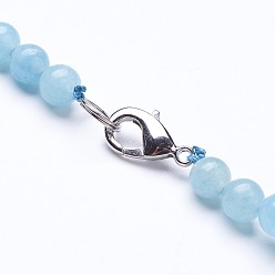 Aquamarine Rough Synthetic Aquamarine Beaded Necklaces, with Natural & Dyed White Jade Round Beads and Brass Lobster Claw Clasps, 19.2 inch~20.2 inch