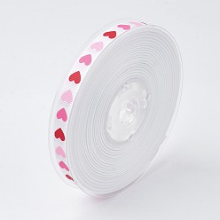 Белый Полиэстер Grosgrain ленты, с сердцем напечатаны, белые, 3/8 дюйм (9 мм), около 100 ярдов / рулон (91.44 м / рулон)