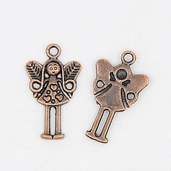 Red Copper Tibetan Style Alloy Fairy Pendants, Cadmium Free & Nickel Free & Lead Free, Red Copper, 25x15x2mm