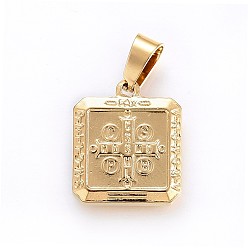 Golden 304 Stainless Steel Pendants, Square with Saint Benedict, Golden, 18x15x3.5mm, Hole: 7x4mm
