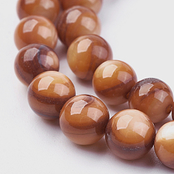 Chocolat Chapelets de perles de coquillage, teint, ronde, chocolat, 6~7mm, Trou: 1mm, Environ 64 pcs/chapelet, 15.74 pouce (40 cm)