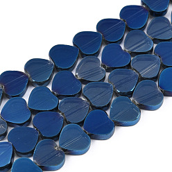 Средно-синий Стеклянные бусины с гальваническим покрытием , сердце, светло-синий, 9.5x10.5x3 мм, отверстие : 0.8 мм, около 60 шт / нитка, 21.65 дюйм (55 см)