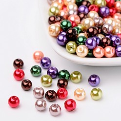 Mixed Color Fall Mix Pearlized Glass Pearl Beads, Mixed Color, 6mm, Hole: 1mm, about 200pcs/bag