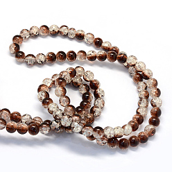 Coconut Brown Baking Painted Transparent Crackle Glass Round Bead Strands, Coconut Brown, 8.5~9mm, Hole: 1.5mm, about 105pcs/strand, 31.8 inch