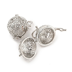 Platinum Filigree Round Brass Cage Pendants, For Chime Ball Pendant Necklaces Making, Platinum, 34mm, 27x20x24mm, Hole: 5x6mm, 18mm inner diameter