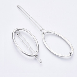Platinum Alloy Hollow Geometric Hair Pin, Ponytail Holder Statement, Hair Accessories for Women, Cadmium Free & Lead Free, Oval, Platinum, 54x30mm, Clip: 66mm long