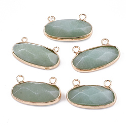 Green Aventurine Natural Green Aventurine Pendants, with Brass Findings, Faceted, Oval, Golden, 14x24.5~25x5.5~6mm, Hole: 2.5mm