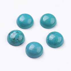Turquoise Natural Howlite Cabochons, Half Round, Dyed, Turquoise, 10x5mm