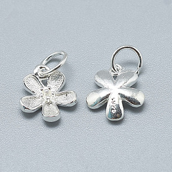 Silver 925 Sterling Silver Charms, with 925 Stamp, with Jump Ring, Flower, Silver, 12x10x3mm, Hole: 4mm