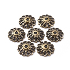 Bronze Antique Bonnets fantaisie de style tibétain, sans cadmium et sans nickel et sans plomb, couleur de bronze antique, fleur, taille: environ 12mm de diamètre, épaisseur de 3mm, Trou: 2.5mm, 1825 pcs / 1000 g