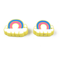 Yellow Handmade Polymer Clay Beads, Rainbow & Cloud, Yellow, 8.5~10.5x10~12.5x4~5mm, Hole: 1.8mm