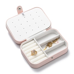 Lavender Blush PU Leather Button Jewelry Boxes, Portable Jewelry Storage Case, for Ring Earrings Necklace, Rectangle, Lavender Blush, 11.8x16x5.4cm