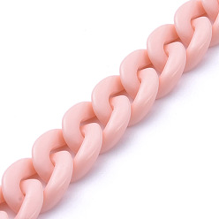 Pink Handmade Opaque Acrylic Curb Chains, Pink, Links: 19x13.5x4.5mm, 39.37 inch(1m)/strand