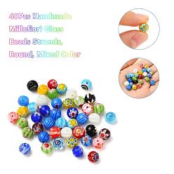 Mixed Color 48Pcs Handmade Millefiori Glass Beads, Round, Mixed Color, 8mm, Hole: 1mm