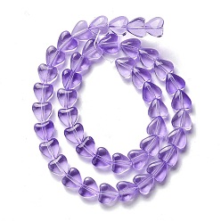 Dark Violet Transparent Glass Beads Strand, Heart, Dark Violet, 7.5~8.5x8~8.5x4~4.5mm, Hole: 1mm, about 44~45pcs/strand, 12.56~12.87 inch(31.9~32.7cm)