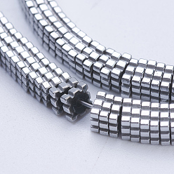 Platinum Plated Electroplate Non-magnetic Synthetic Hematite Beads Strands, Square, Platinum Plated, 4x4x1mm, Hole: 1mm, about 395pcs/strand, 15.5 inch(39.5cm)