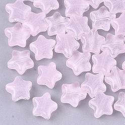 Pink Transparent Spray Painted Glass Beads, Star, Imitation Jelly, Pink, 8x8x4mm, Hole: 0.8~1mm