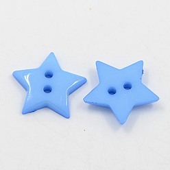 Mixed Color Acrylic Sewing Buttons, Plastic Buttons, 2-Hole, Dyed, Star, Mixed Color, 19x3mm, Hole: 1.5mm