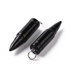 Black Glass Pointed Pendants, with 201 Stainless Steel Split Rings, Bullet, Stainless Steel Color, Black, 42~46x10mm, Hole: 5mm