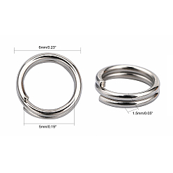 Platinum Brass Split Rings, Double Loops Jump Rings, Platinum, 6x1.5mm, Inner Diameter: 5mm