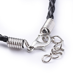 Black Imitation Leather Necklace Cord, Black, Platinum Color, 3mm in diameter, 17 inch