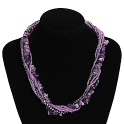Amethyst Amethyst Multi-strand Necklaces, with Glass Beads and Lobster Clasps, 17.71 inch~18.11 inch