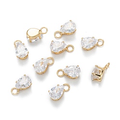 Real 18K Gold Plated Brass Clear Cubic Zirconia Charms, Long-Lasting Plated, Teardrop, Real 18k Gold Plated, 9.5x5x4.5mm, Hole: 2mm