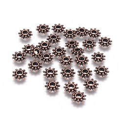 Red Copper Tibetan Style Spacer Beads, Flower, Red Copper, Lead Free & Cadmium Free & Nickel Free, 9x3mm, Hole: 2.5mm