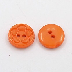 Dark Orange Acrylic Sewing Buttons for Clothes Design, Plastic Buttons, 2-Hole, Dyed, Flat Round with Flower Pattern, Dark Orange, 12.5x3mm, Hole: 1mm