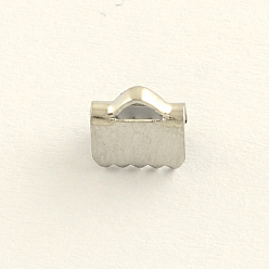 Stainless Steel Color Stainless Steel Ribbon Crimp Ends, Stainless Steel Color, 8x13mm, Hole: 1.5mm