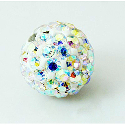 Crystal AB Pave Disco Ball Beads, Polymer Clay Rhinestone Beads, Grade A, Crystal AB, PP15(2.1~2.2mm), 14mm, Hole: 1mm