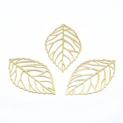 Real 18K Gold Plated Brass Big Pendants, Lead Free & Cadmium Free & Nickel Free, Leaf, Real 18K Gold Plated, 53x31x0.5mm, Hole: 1mm