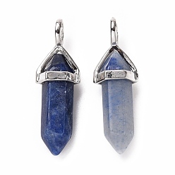 Blue Aventurine Natural Blue Aventurine Pendants, Faceted, with Platinum Tone Brass Findings, Lead free & Cadmium Free, Bullet, 27~30x9~10x7~8mm, Hole: 4x3mm