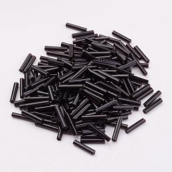 Noir Perles de bugle en verre, couleurs opaques, noir, 9x2mm, trou: 0.5 mm, environ 7000 PCs / sachet 