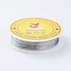 Silver Round Copper Jewelry Wire, Silver Color Plated, 0.3mm, about 65.61 Feet(20m)/roll, 10 rolls/group