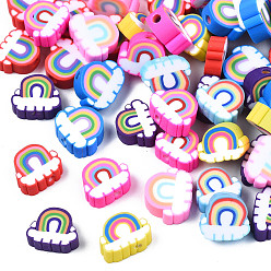 Mixed Color Handmade Polymer Clay Beads, Rainbow & Cloud, Mixed Color, 8.5~10.5x10~12.5x4~5mm, Hole: 1.8mm